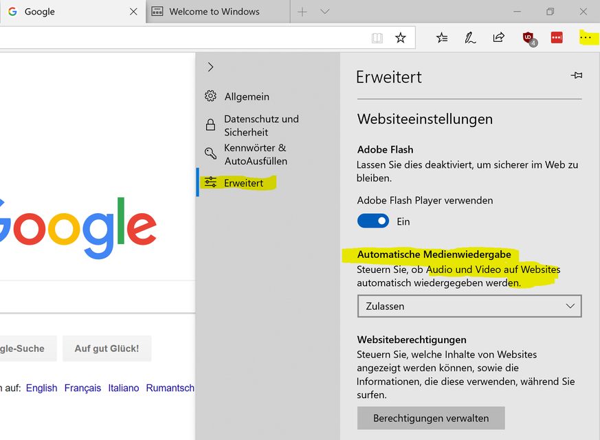 Die automatische Ton- und Videowiedergabe lässt sich in den erweiterten Browser-Einstellungen deaktivieren.