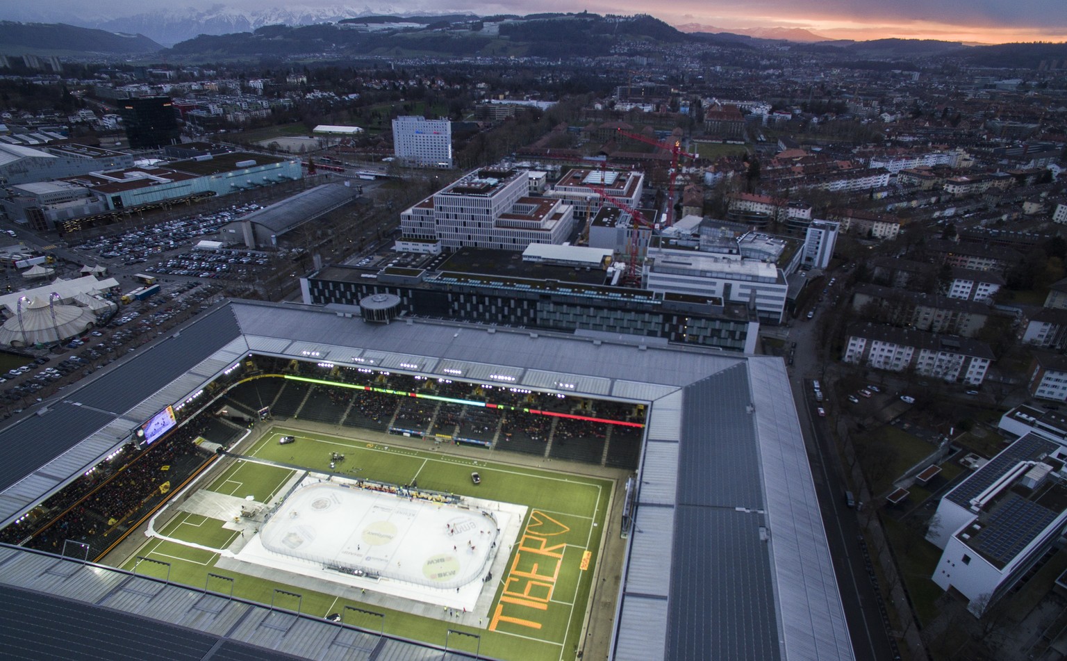 General view on the ice hockey championship match of the National League between the SCL Tigers and the SC Bern, on Wednesday, January 2, 2019, at the Stade de Suisse in Bern, Switzerland. (KEYSTONE/M ...