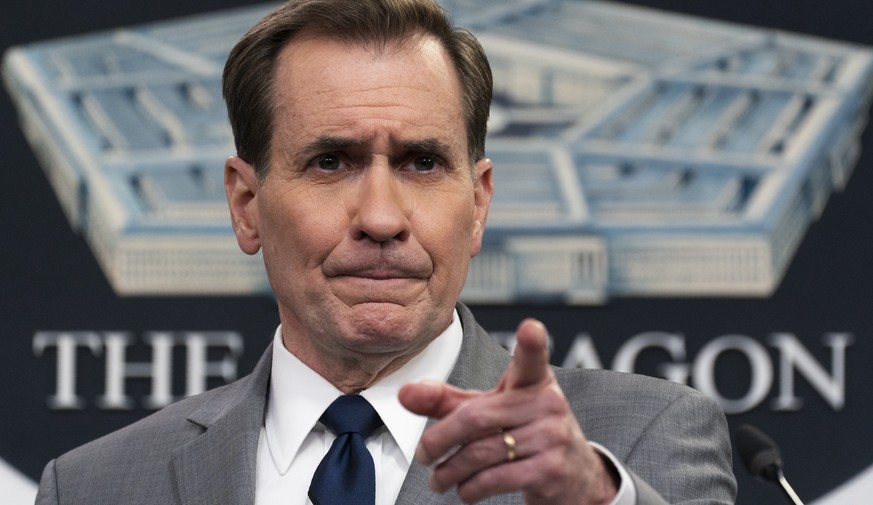 Pentagon spokesman John Kirby speaks during a briefing at the Pentagon in Washington, Monday, Jan. 24, 2022. The Pentagon says that Defense Secretary Lloyd Austin has put about 8,500 troops on heighte ...