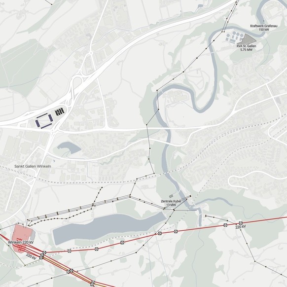 Das Openair St. Gallen befindet sich bei der grossen Flusskurve, gleich neben einer Stromleitung.