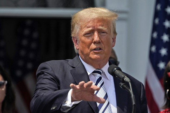 FILE - In this July 7, 2021, file photo, former President Donald Trump speaks at Trump National Golf Club in Bedminster, N.J. Trump&#039;s company is under criminal investigation by a district attorne ...