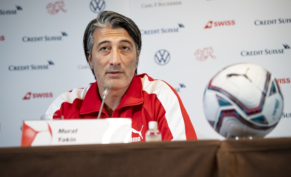 Switzerland's head coach Murat Yakin attends a press conference to announce the team for the upcoming 2022 FIFA World Cup European Qualifying Group C match between Switzerland and Northern Irelan ...