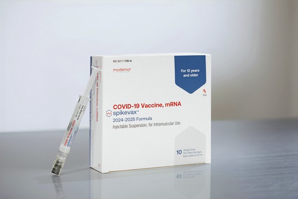 This photo provided by Moderna in August 2024 shows packaging and a syringe for the company&#039;s updated COVID vaccine for ages 12 and older approved by the U.S. Food and Drug Administration on Thur ...