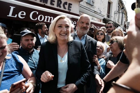 French far-right leader Marine Le Pen arrives to give a press conference in Pont-sur-Yonne, eastern France, Tuesday, June 14, 2022. Emmanuel Macron saw off the far right&#039;s Marine Le Pen in April& ...