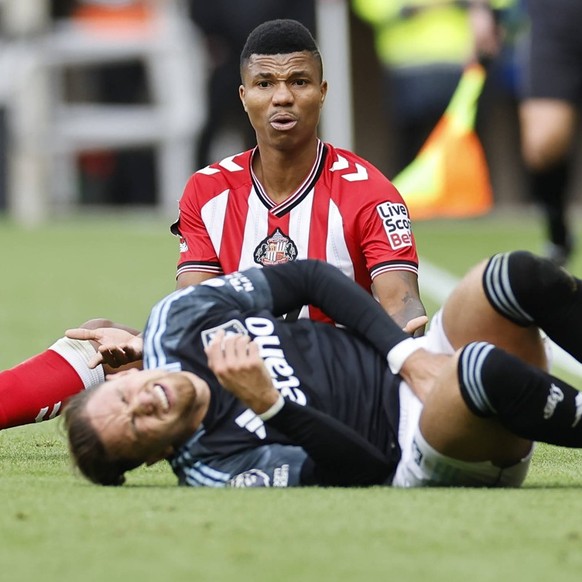 Sunderland v Aston Villa Premier League Matty Cash of Aston Villa front is fouled by Reinildo Mandava of Sunderland during the Premier League match at the Stadium Of Light, Sunderland UK Newspapers OU ...