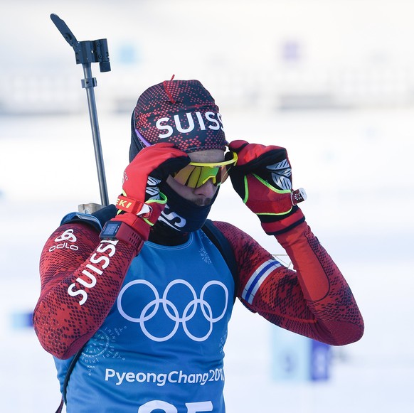 epa06497933 Serafin Wiestner of Switzerland during a Biathlon training session at the Alpensia Cross Country Centre prior the PyeongChang 2018 Olympic Games, South Korea, 05 February 2018. The PyeongC ...