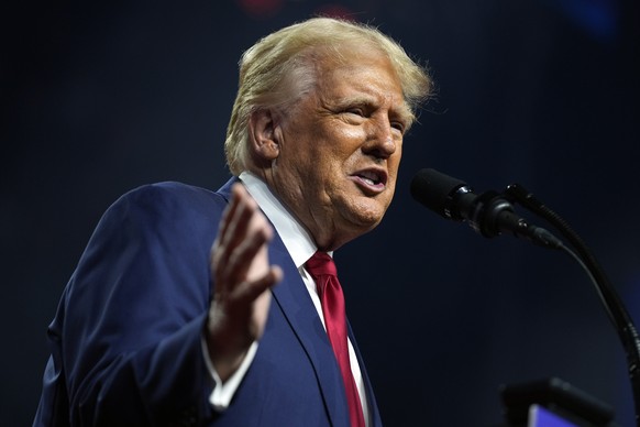 Republican presidential nominee former President Donald Trump speaks at a campaign rally at the Desert Diamond Arena, Friday, Aug. 23, 2024, in Glendale, Ariz. (AP Photo/Evan Vucci)