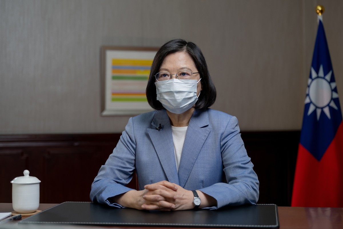 In this photo released by the Taiwan Presidential Office, Taiwan's President Tsai Ing-wen speaks at the presidential office in Taipei, Taiwan, Sunday, June 20, 2021. The U.S. sent 2.5 million dos ...