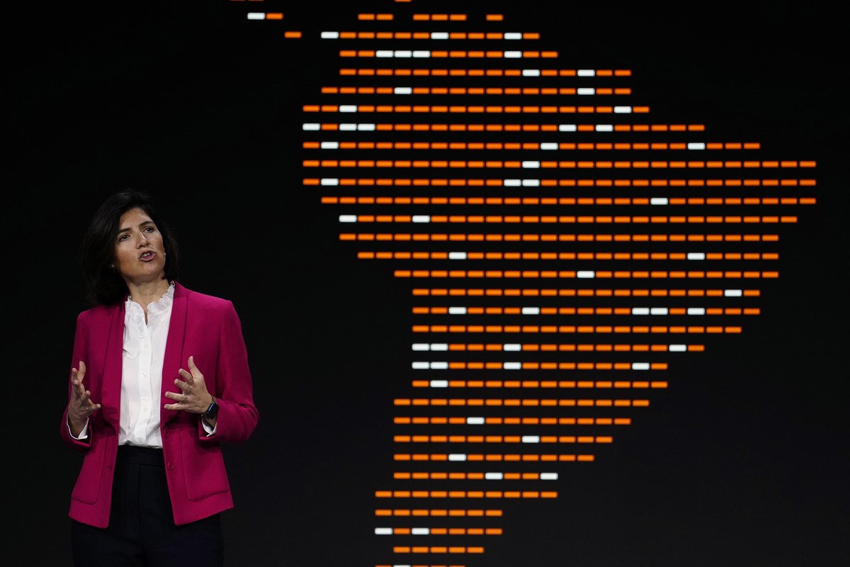 epa10493561 CEO of Orange, Christel Heydemann, takes part in the the Mobile World Congress (MWC) held at Fira Barcelona in Barcelona, Spain, 27 February 2023. MWC Barcelona, the largest and most influ ...