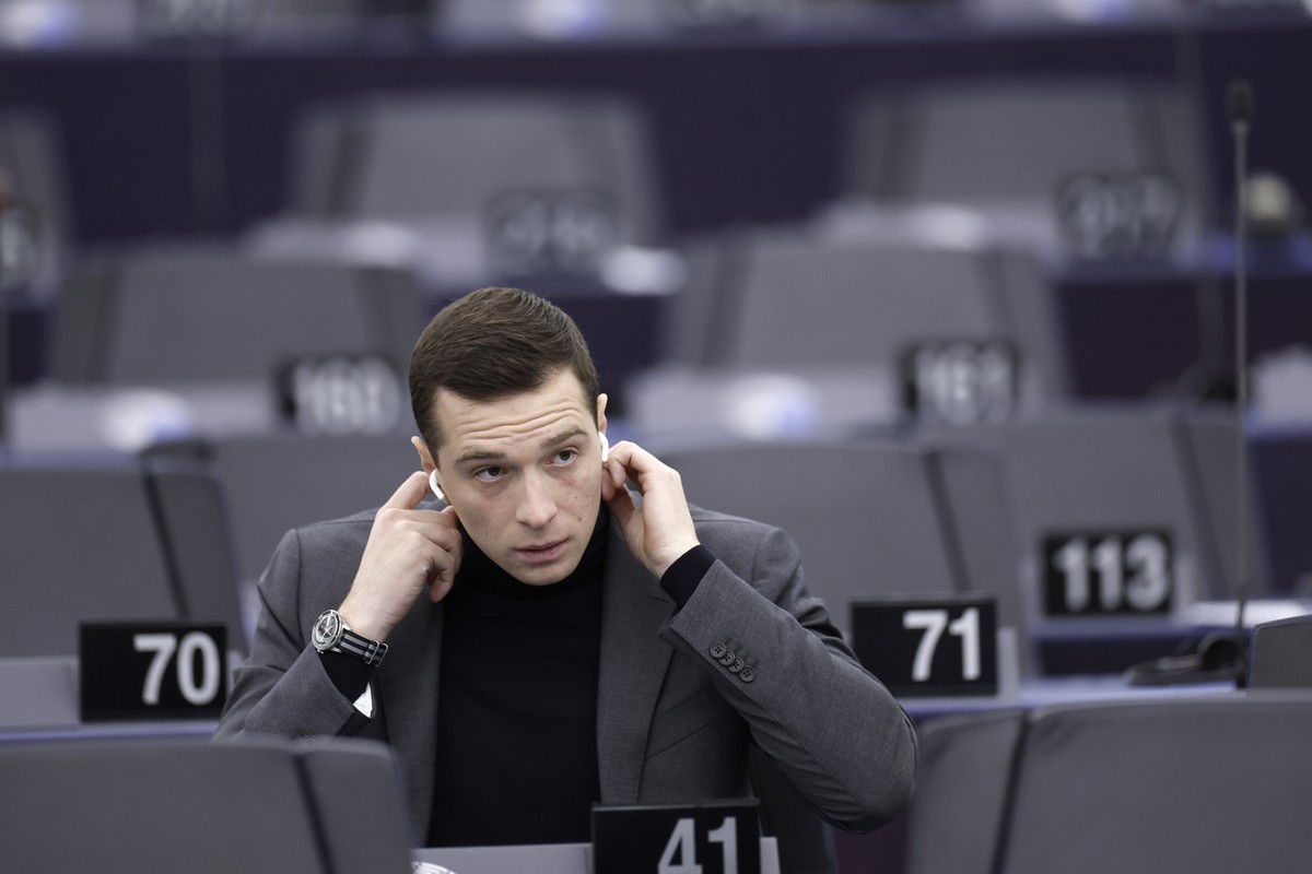 FILE - French Far-right party National Rally president Jordan Bardella attends a session at the European Parliament, Tuesday, Jan. 16, 2024 in Strasbourg, eastern France. At just 28 years old, Jordan  ...