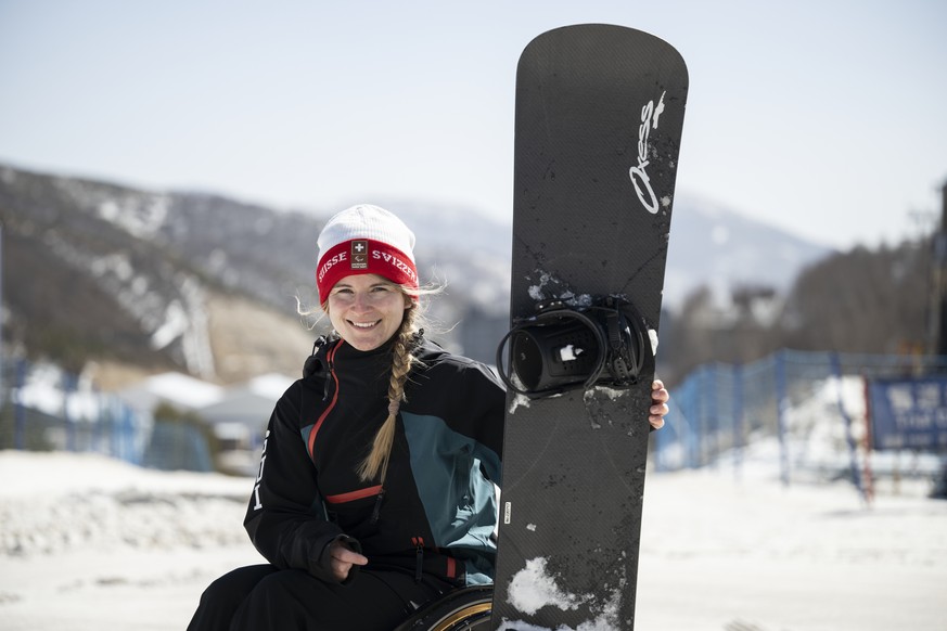 epa09798207 Romy Tschopp of Switzerland poses during a training session at the Genting Snow Park in Zhangjiakou, China, 03 March 2022, just a day before the start of the Beijing 2022 Paralympic Winter ...