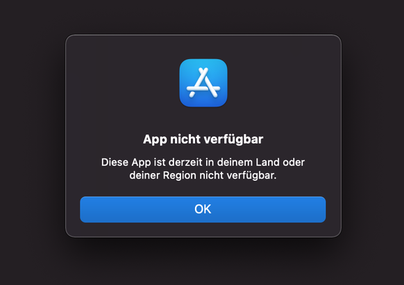 Fehlermeldung im Schweizer App-Store (iOS).