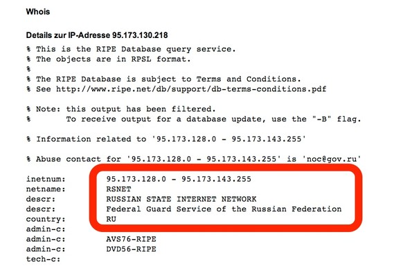 Die verdächtige IP-Adresse gehört zu einem Computer beim russischen Sicherheitsdienst.&nbsp;