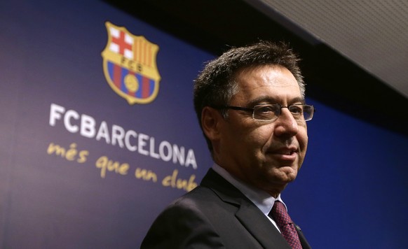 FC Barcelona's president Josep Maria Bartomeu speaks during a press conference at the Camp Nou stadium in Barcelona, Spain, Monday, May 29, 2017. The club confirmed on Monday that the longtime Athleti ...