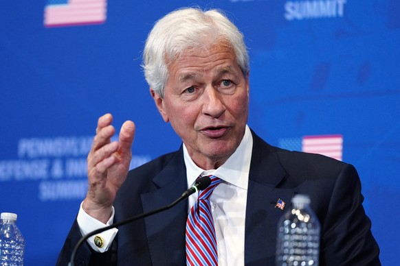 Jamie Dimon, chairman and CEO of JP Morgan Chase, speaks at the United States Army War College in Carlisle, Pa., at an event with President Donald Trump during the Pennsylvania Defense and Innovation  ...