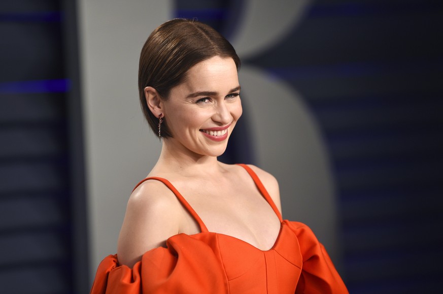 FILE - This Feb. 24, 2019 file photo, Emilia Clarke arrives at the Vanity Fair Oscar Party in Beverly Hills, Calif. Clarke has revealed she’s had two life-threatening aneurysms, and two brain surgerie ...