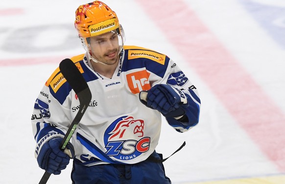 ZSC&#039;s Postfinance Topscorer Denis Malgin celebrates the 1-4 goal during the preliminary round game of the National League 2020/21 between HC Lugano against ZSC Lions at the Corner Arena in Lugano ...