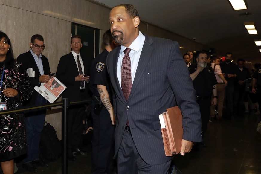 Attorney Ronald Sullivan, for Harvey Weinstein, enters State Supreme Court in New York, Friday, April 26, 2019. Both sides in Weinstein&#039;s sexual assault case want the media and the public barred  ...