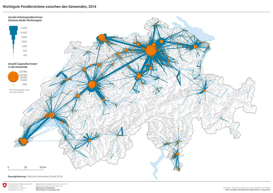 wichtigste pendlerströme schweiz 2014