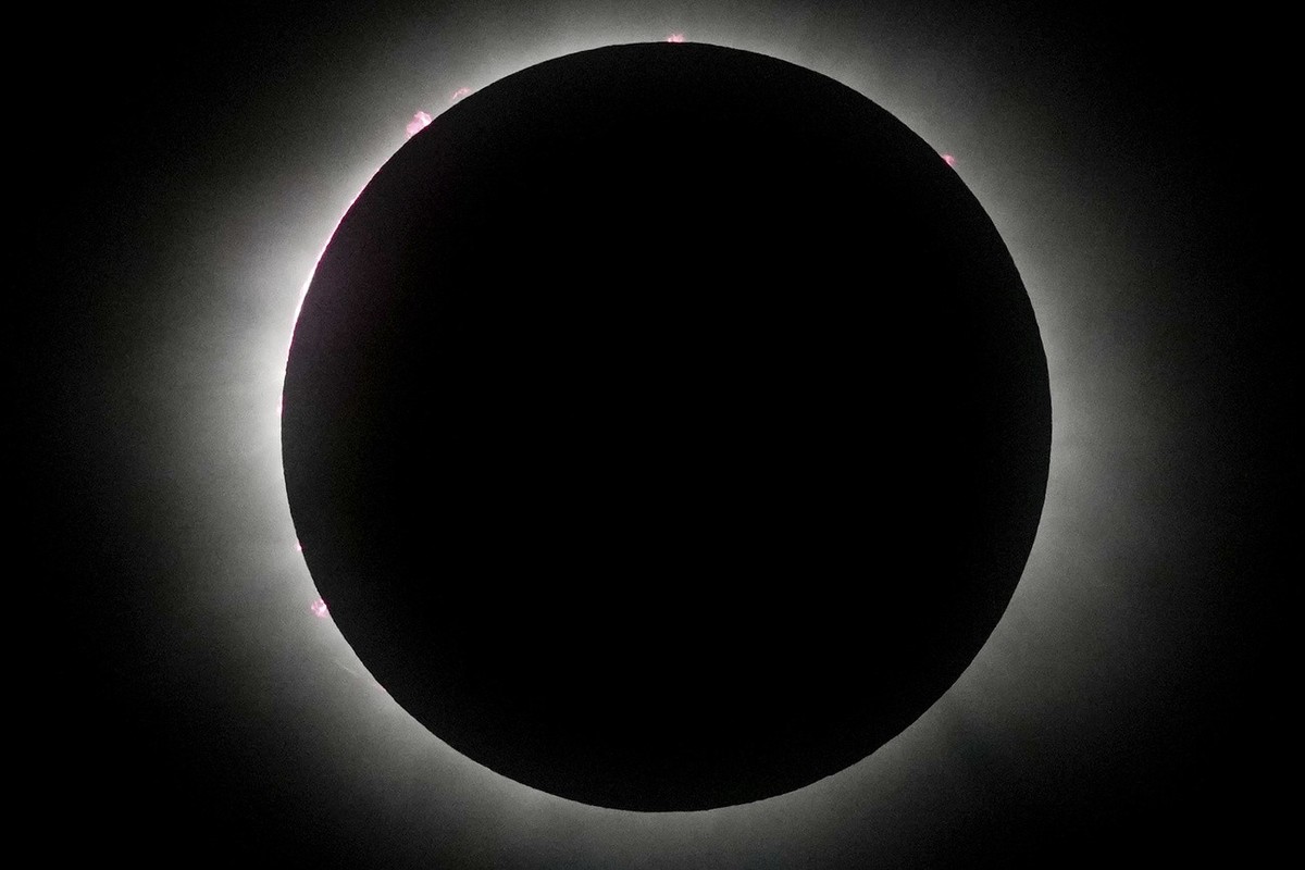 The moon covers the sun during a total solar eclipse in Mazatlan, Mexico, Monday, April 8, 2024. (AP Photo/Fernando Llano)