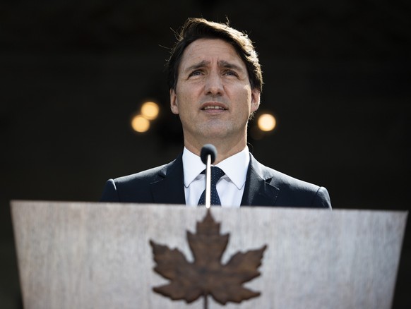Prime Minister Justin Trudeau speaks at a news conference at Rideau Hall after meeting with Gov. Gen. Mary Simon to ask her to dissolve Parliament, triggering an election, in Ottawa, Ontario, on Sunda ...