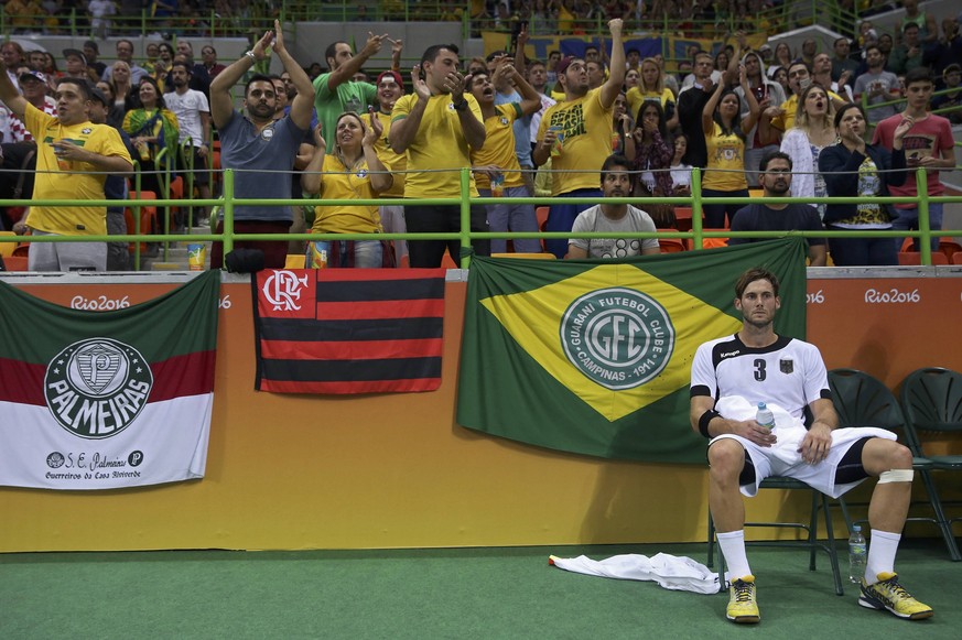 2016 Rio Olympics - Handball - Preliminary - Men&#039;s Preliminary Group B Brazil v Germany - Future Arena - Rio de Janeiro, Brazil - 11/08/2016. Uwe Gensheimer (GER) of Germany is seen after getting ...