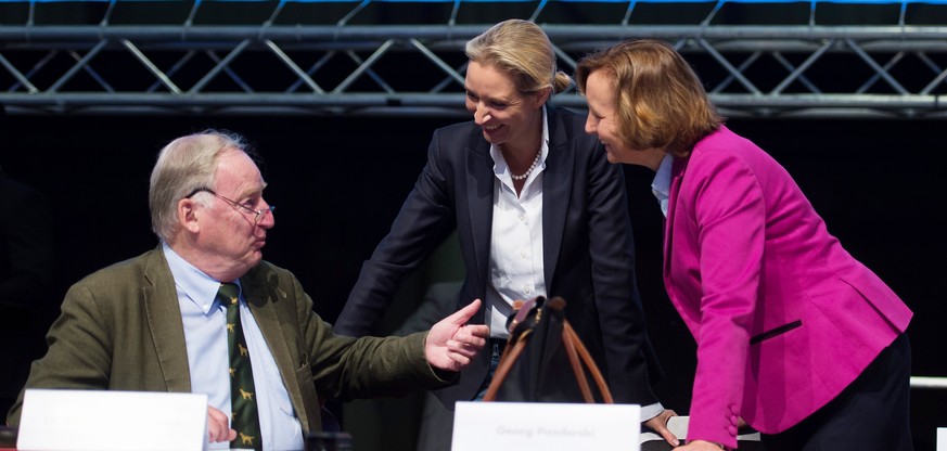 epa06851145 The co-chairs of the parliamentary group of the right-wing AfD party Alexander Gauland (L-R), Alice Weidel and the Member of the parliamentary group of the AfD party, Beatrix von Storch, d ...