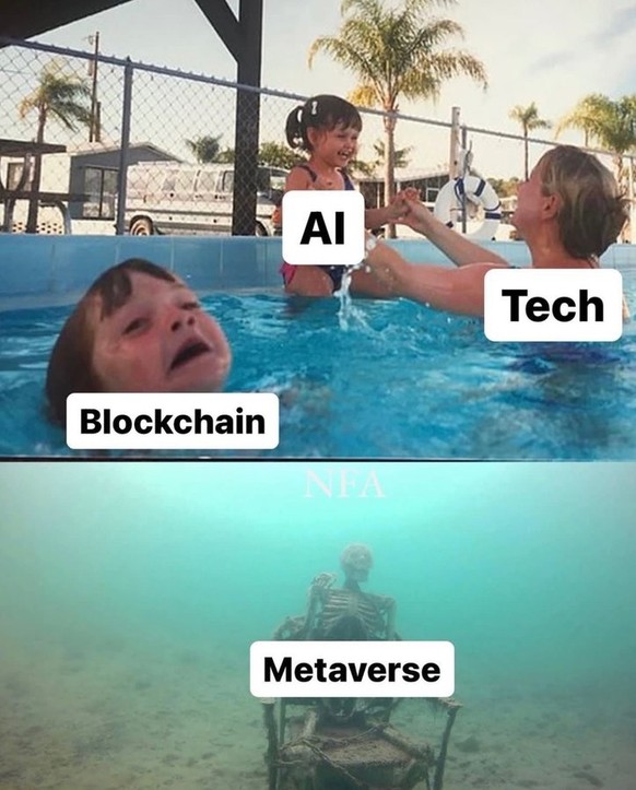 Meme zu KI, der Tech-Szene, Blockchain und dem Metaverse