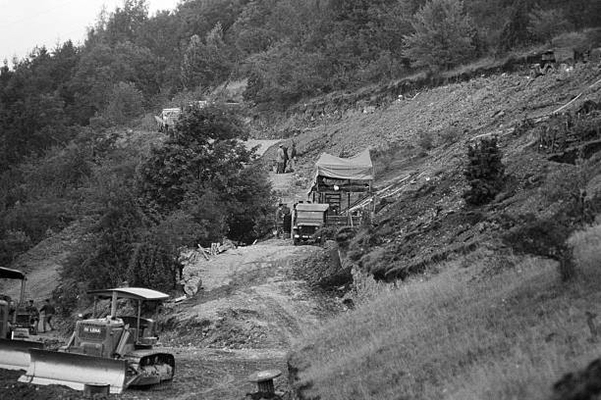 Rettungskräfte in Champagnole, Frankreich, 1964.