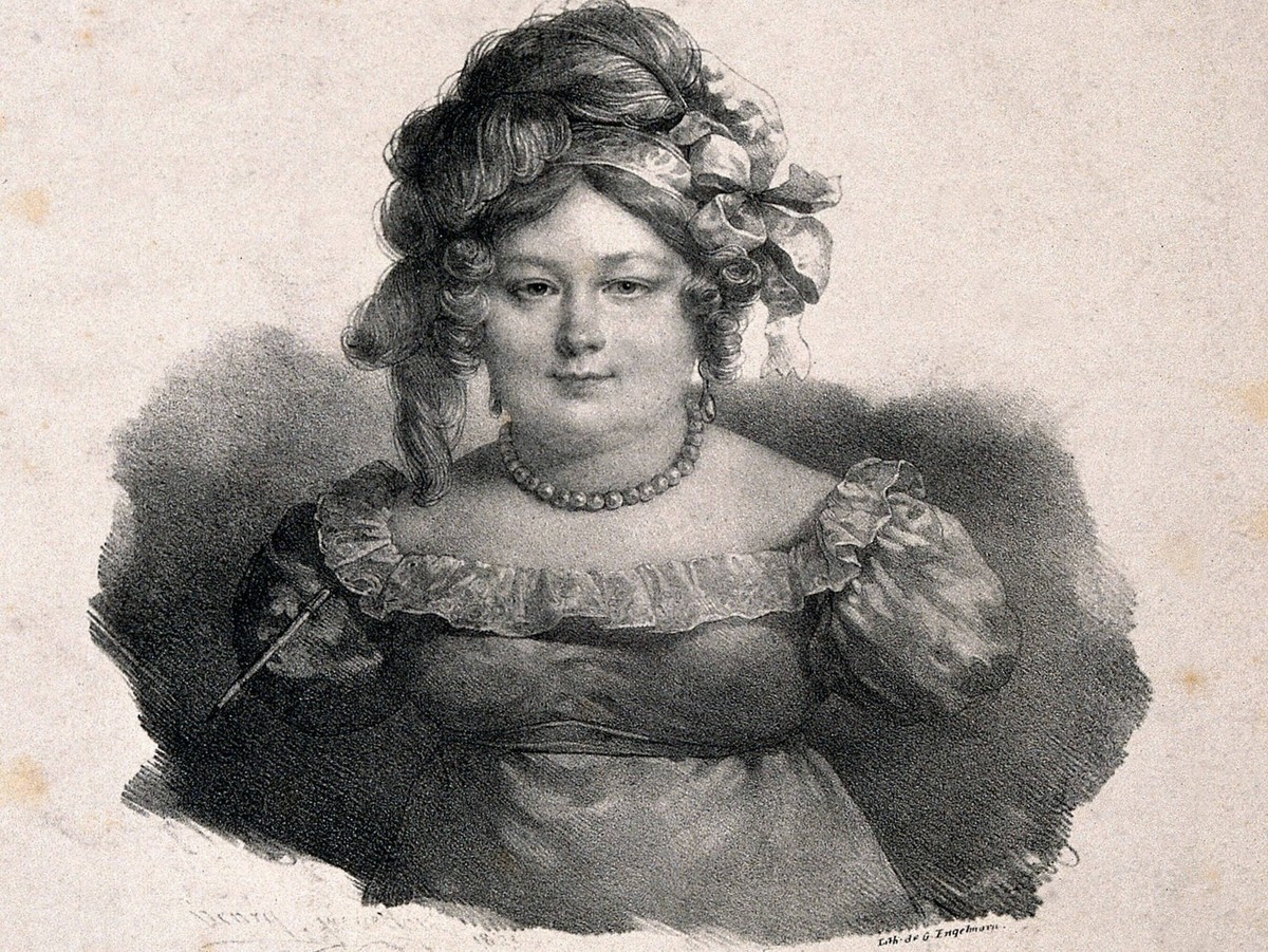 Sarah Biffin, a limbless artist. Lithograph by G. Engelmann.
