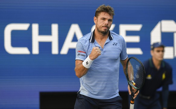 Stan Wawrinka, of Switzerland, reacts after scoring a point against Daniil Medvedev, of Russia, during the quarterfinals of the US Open tennis championships Tuesday, Sept. 3, 2019, in New York. (AP Ph ...