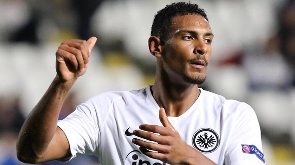 epa07151653 Frankfurt&#039;s player Sebastien Haller celebrate after scoring a goal during the UEFA Europa League Group H soccer match between Apollon Limassol FC and Eintracht Frankfurt at the GSP st ...