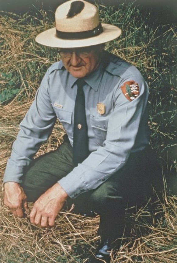 Mr. Roy C. Sullivan worked at Shenandoah National Park from 1940 to 1976 in a variety of jobs. He began his career as a fire lookout and ended as a park ranger. This slide was taken in the mid-seventi ...