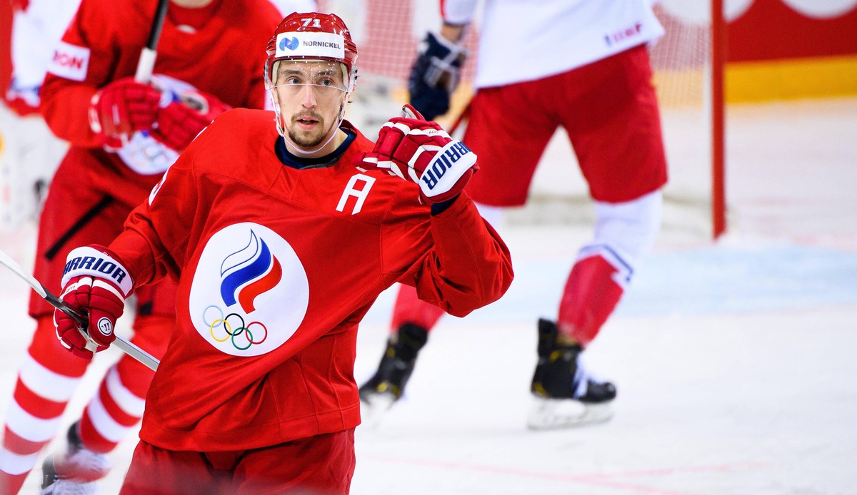 210521 Anton Burdasov of Russia celebrates scoring the 1-0 goal during the 2021 IIHF Ice hockey, Eishockey World Championship, WM, Weltmeisterschaft game between Russia and Czech Republic on May 21, 2 ...