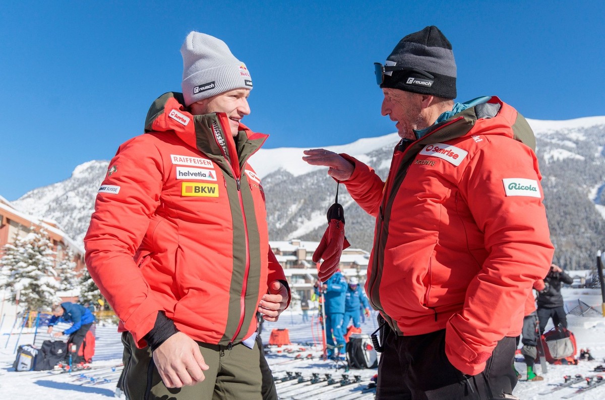 Marco Odermatt et son entraîneur Helmut Krug.