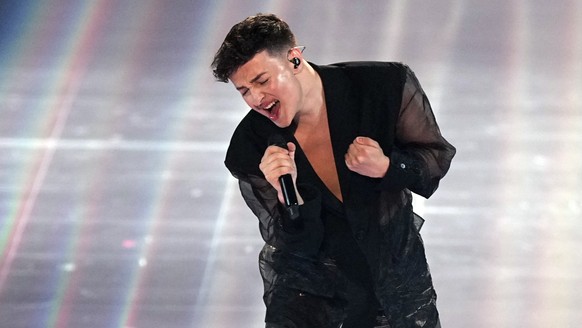 Remo Forrer of Switzerland performs during the Grand Final of the Eurovision Song Contest in Liverpool, England, Saturday, May 13, 2023. (AP Photo/Martin Meissner)