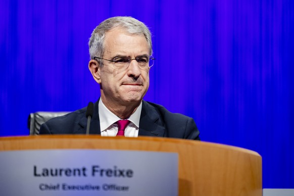 epa12034931 Laurent Freixe, Chief Executive Officer of Nestle, looks on during the Nestle Annual General Meeting at the SwissTech Conference Center (EPFL), in Ecublens near Lausanne, Switzerland, 16 A ...