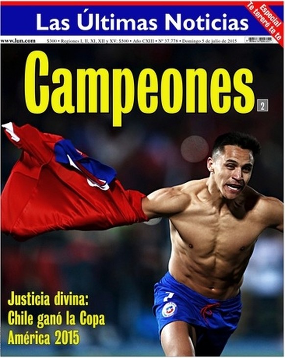 «Las Ultimas Noticias» erst etwas knapp: «Champions!», dann geht der Dank nach ganz oben: «Göttliche Gerechtigkeit, Chile gewinnt die Copa America 2015.»