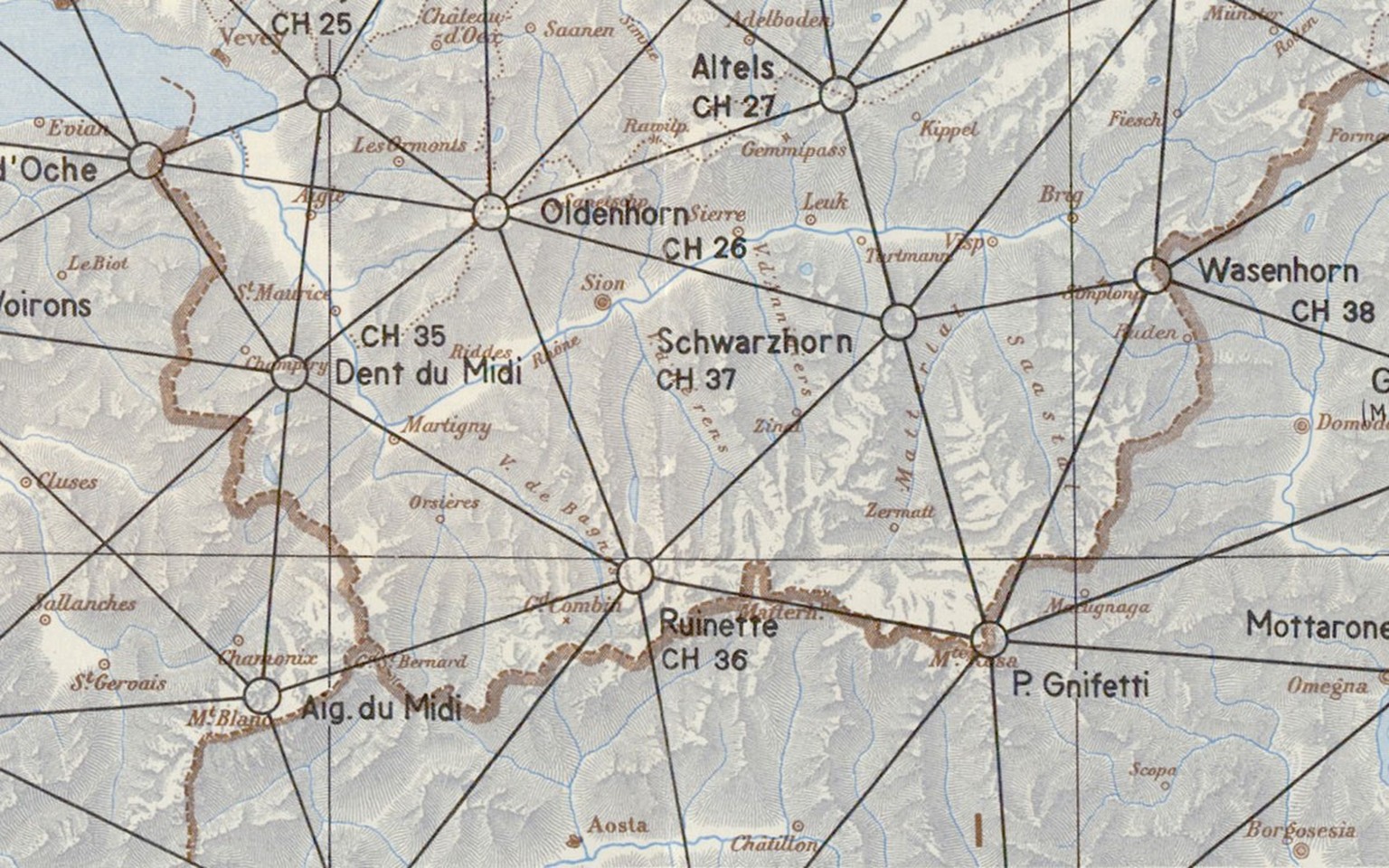 Weg von der Karte: Der Gipfel La Ruinette ersetzte die Rosablanche als Fixpunkt-Standort im Triangulationsnetz von 1962.
