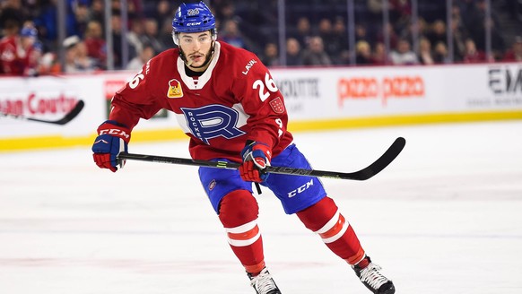 LAVAL, QC - FEBRUARY 05: Look on Laval Rocket center Phil Varone (26) during the Utica Comets versus the Laval Rocket game on February 05, 2020, at Place Bell in Laval, QC (Photo by David Kirouac/Icon ...