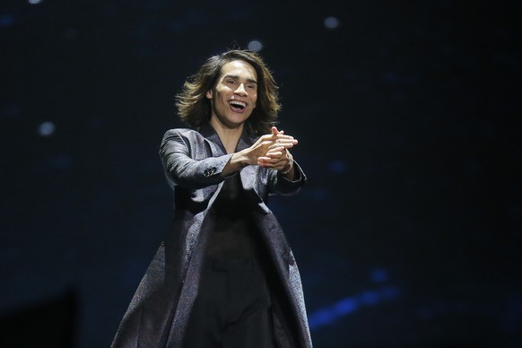 Isaiah Firebrace from Australia is introduced during the Final for the Eurovision Song Contest, in Kiev, Ukraine, Saturday, May 13, 2017. (AP Photo/Efrem Lukatsky)