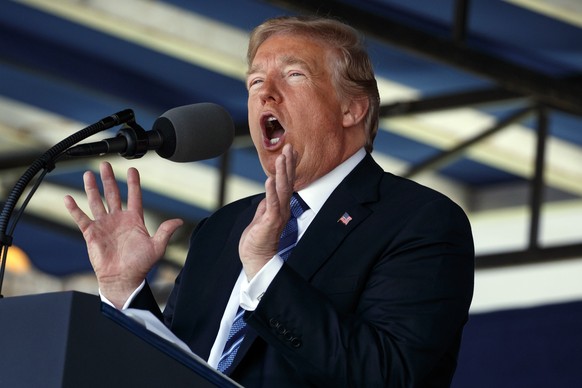 President Donald Trump speaks during a graduation and commissioning ceremony at the U.S. Naval Academy, Friday, May 25, 2018, in Annapolis, Md. (AP Photo/Evan Vucci)