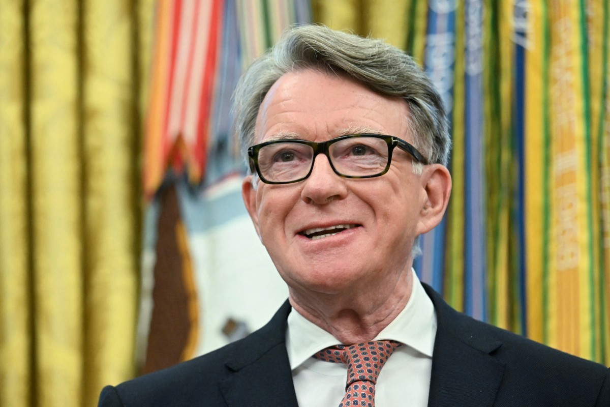 (FILES) British ambassador to the United States Peter Mandelson speaks as US President Donald Trump makes a trade announcement in the Oval Office of the White House in Washington, DC, on May 8, 2025.  ...