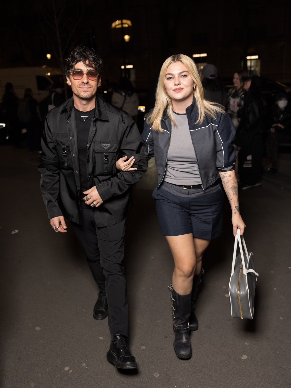 PARIS, FRANCE - MARCH 11: Florian Rossi and Louane is seen during the Womenswear Fall/Winter 2025/2026 as part of Paris Fashion Week on March 11, 2025 in Paris, France. (Photo by Arnold Jerocki/Getty  ...