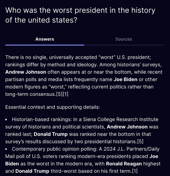 schlechtester Präsident der USA Truth Social AI