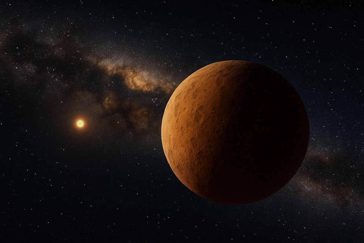 Artist’s illustration of the distant Solar System object 2023 KQ14, nicknamed &amp;quot;Ammonite.&amp;quot; (KI-generierte Illustration)
