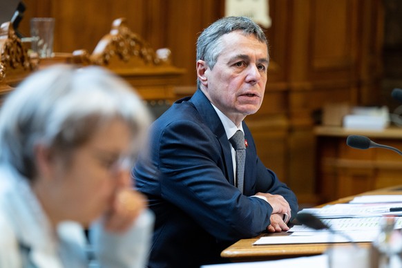 Bundespraesident Ignazio Cassis spricht im Staenderat an der Fruehlingssession, am Montag, 14. Maerz 2022, in Bern. (KEYSTONE/Peter Schneider)