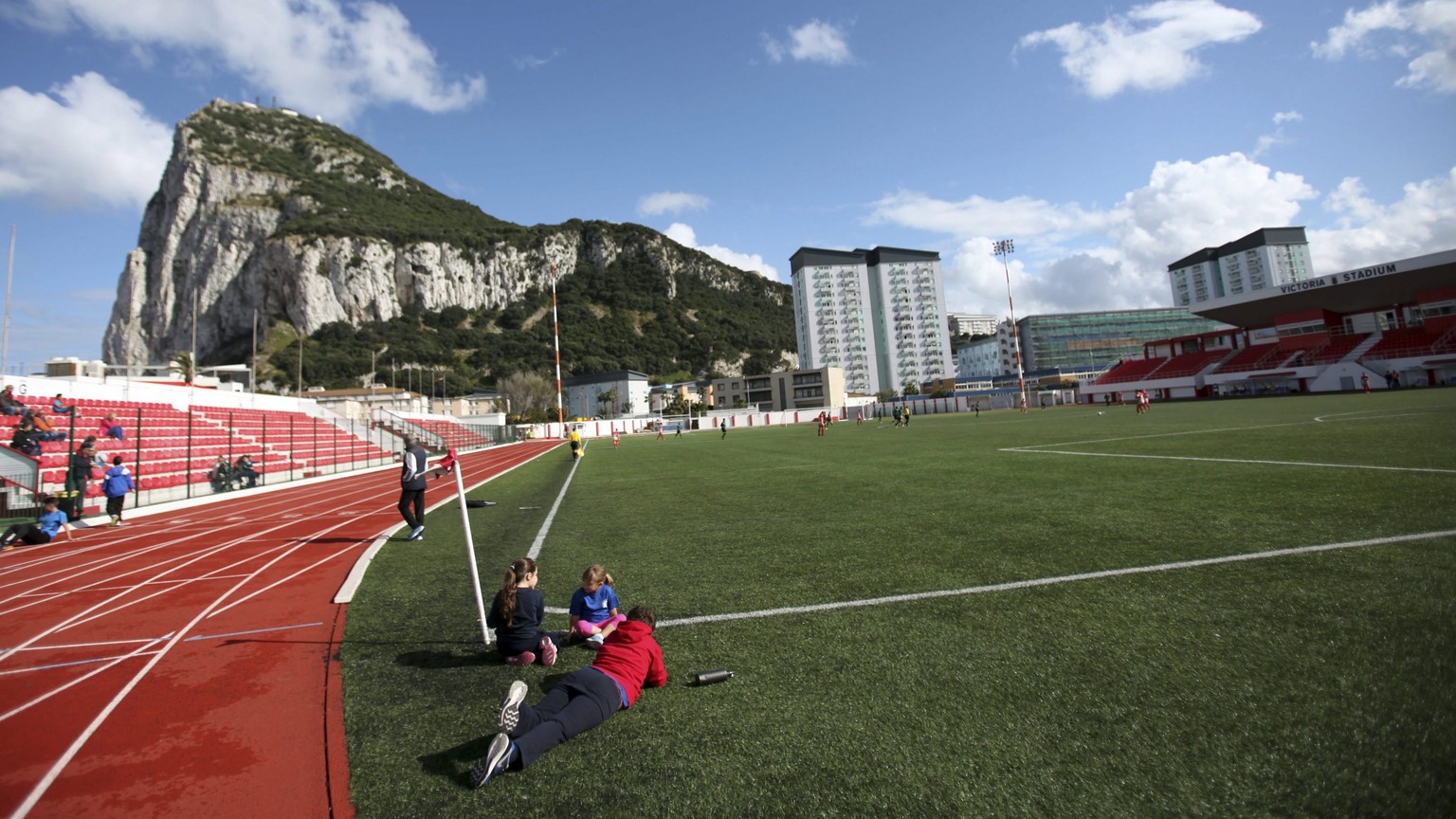 epa05303053 A picture made available 13 May 2016 shows children training at the Victoria stadium in Gibraltar, 12 May 2016. The FIFA Council on 12 May 2016 agreed to recommend to the Congress, which b ...