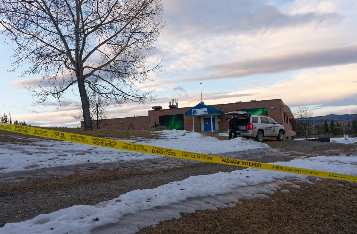 Police began putting tape out near the Tumbler Ridge Secondary School and surrounding buildings in Tumbler Ridge, B.C. on Wednesday, Feb. 11, 2026.(Jesse Boily /The Canadian Press via AP)
Canada Shoot ...