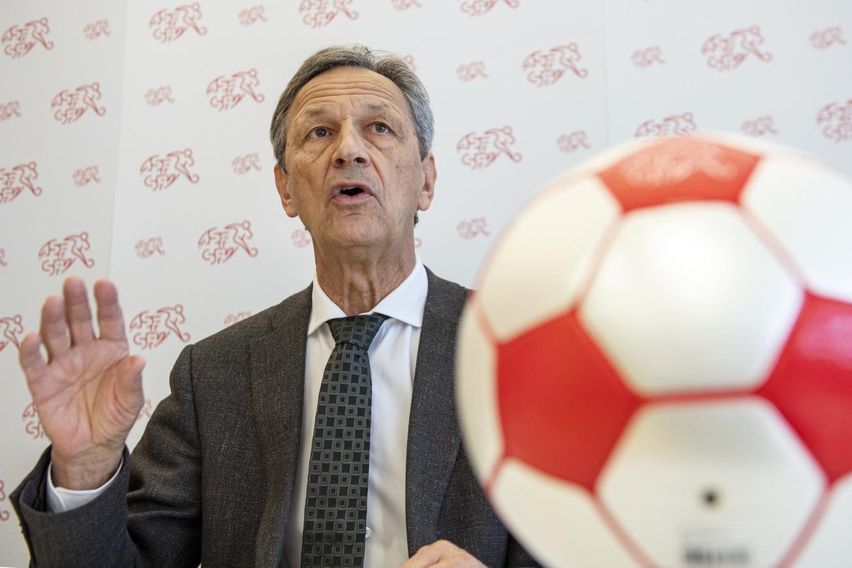 SFV-Praesident Dominique Blanc, informiert waehrend einer Presskonferenz, ueber das Jubilaeumsjahr "50 Jahre Frauenfussball" und die Neuausrichtung des Frauenfussballs, am Donnerstag, 27. Fe ...